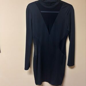 SHEIN Black Long Sleeve Dress with Mesh Detail